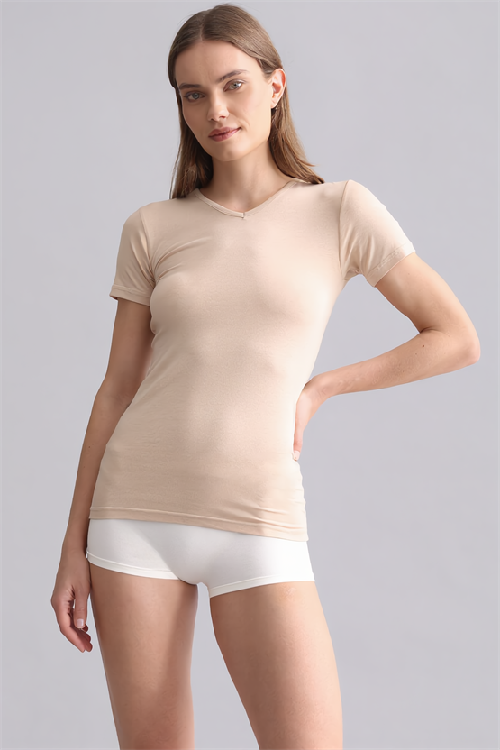 Mısırlı Modal by TENCEL VICTORIA V Yaka Fanila / T-Shirt Ten