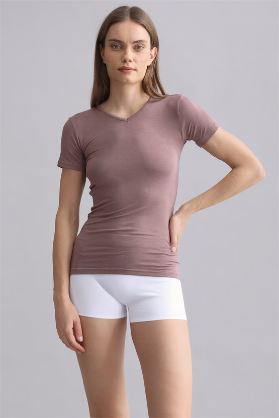 Mısırlı Modal by TENCEL VICTORIA V Yaka Fanila / T-Shirt Lavender