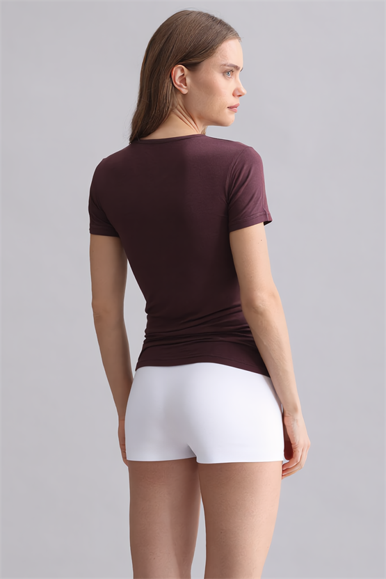 Mısırlı Modal by TENCEL VICTORIA V Yaka Fanila / T-Shirt Mor
