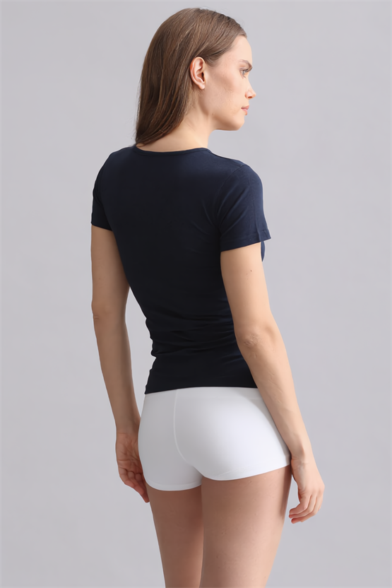 Mısırlı Modal by TENCEL VICTORIA V Yaka Fanila / T-Shirt Lacivert