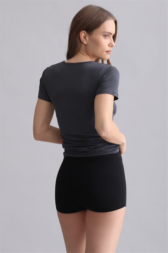 Mısırlı Modal by TENCEL VICTORIA V Yaka Fanila Antrasit