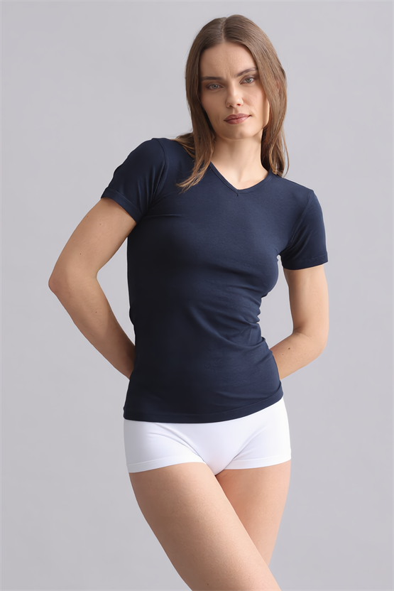 Mısırlı Modal by TENCEL VICTORIA V Yaka Fanila / T-Shirt Lacivert