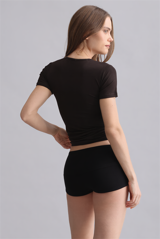 Mısırlı Modal by TENCEL VICTORIA V Yaka Fanila / T-Shirt Kahverengi