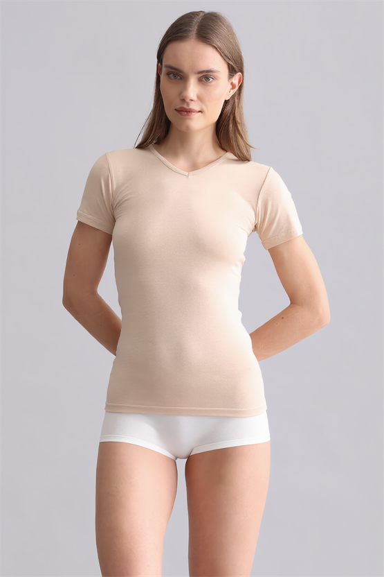 Mısırlı Modal by TENCEL VICTORIA V Yaka Fanila / T-Shirt Ten