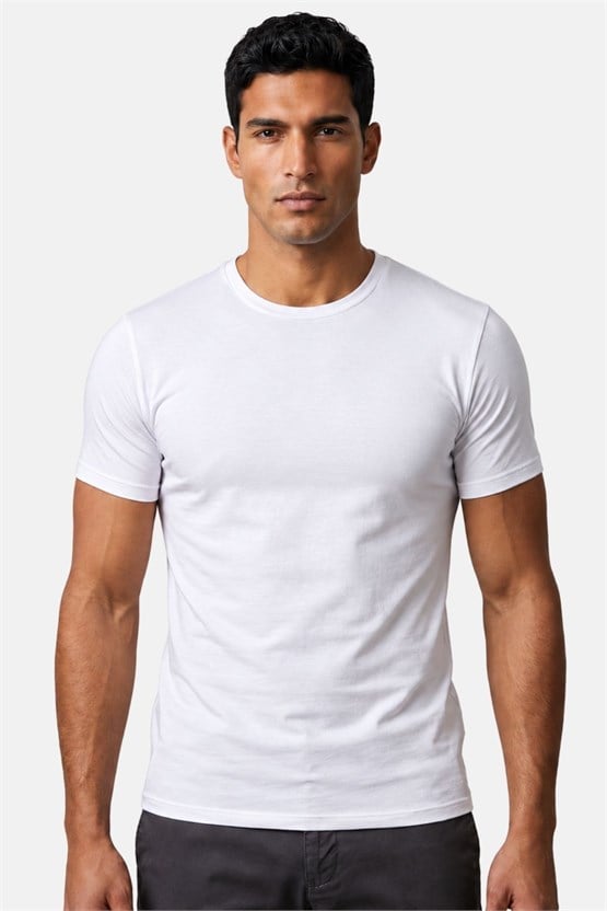 Mısırlı ORGANIC Pamuklu HERCULES Slim Fit Bisiklet Yaka Fanila Beyaz