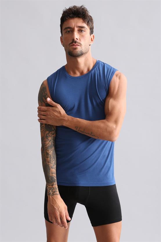 Mısırlı ORGANIC Pamuklu HERCULES Slim Fit Bisiklet Yaka Sporcu Atlet / T-Shirt Gece Mavisi