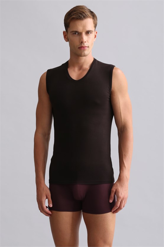 Mısırlı ORGANIC Pamuklu HERCULES Slim Fit V Yaka Sporcu Atlet Kahverengi