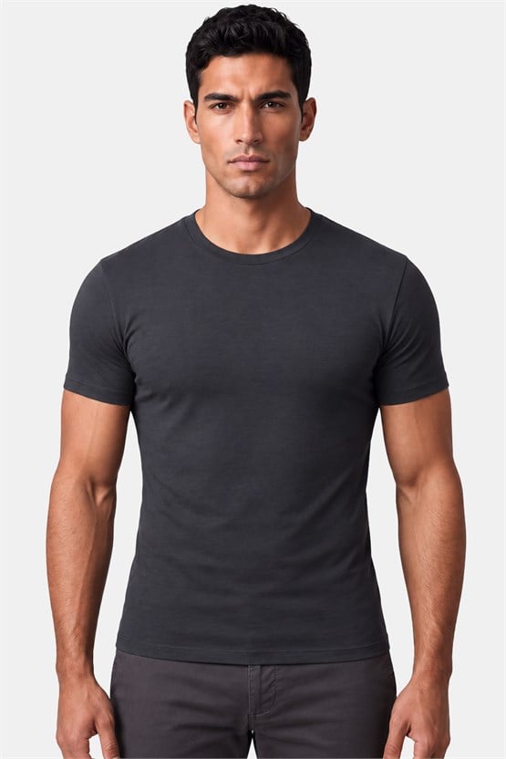 Mısırlı ORGANIC Pamuklu HERCULES Slim Fit Bisiklet Yaka Fanila Antrasit
