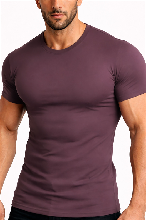 Mısırlı ORGANIC Pamuklu HERCULES Slim Fit Bisiklet Yaka Fanila / T-Shirt Mor