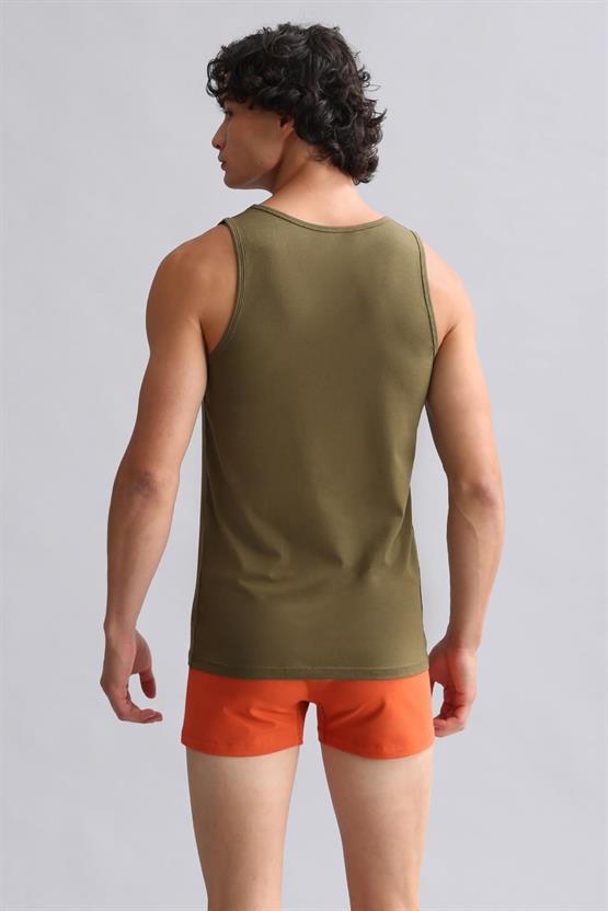 Mısırlı ORGANIC Pamuklu HERCULES Slim Fit Basic Atlet Koyu Haki