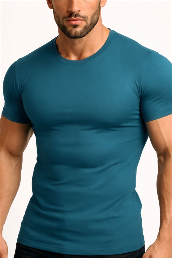 Mısırlı ORGANIC Pamuklu HERCULES Slim Fit Bisiklet Yaka Fanila / T-Shirt Fit Green