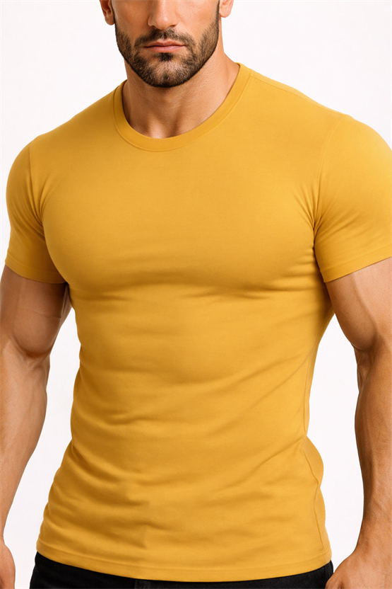 Mısırlı ORGANIC Pamuklu HERCULES Slim Fit Bisiklet Yaka Fanila / T-Shirt Hardal