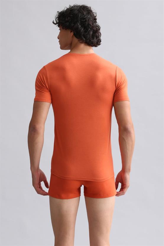 Mısırlı ORGANIC Pamuklu HERCULES Slim Fit V Yaka Fanila / T-Shirt Pas Krmızı