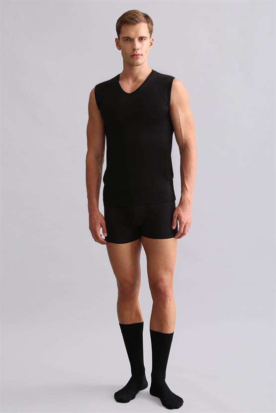 Mısırlı ORGANIC Pamuklu HERCULES Slim Fit V Yaka Sporcu Atlet / T-Shirt Siyah