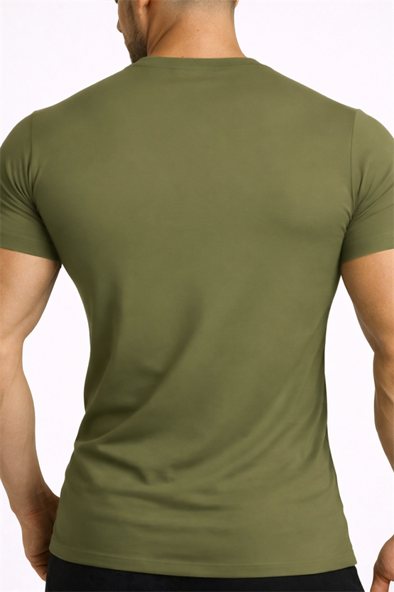 Mısırlı ORGANIC Pamuklu HERCULES Slim Fit Bisiklet Yaka Fanila / T-Shirt Haki