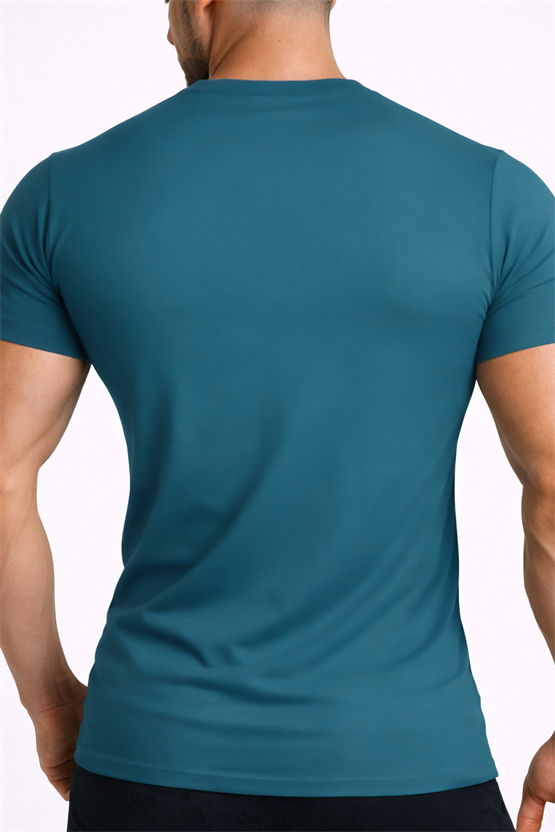 Mısırlı ORGANIC Pamuklu HERCULES Slim Fit Bisiklet Yaka Fanila / T-Shirt Petrol