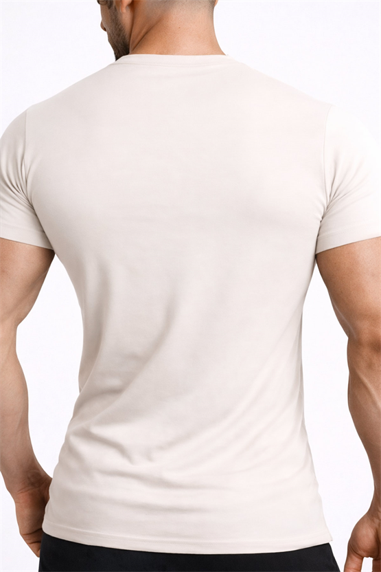 Mısırlı ORGANIC Pamuklu HERCULES Slim Fit Bisiklet Yaka Fanila / T-Shirt Toprak Bej