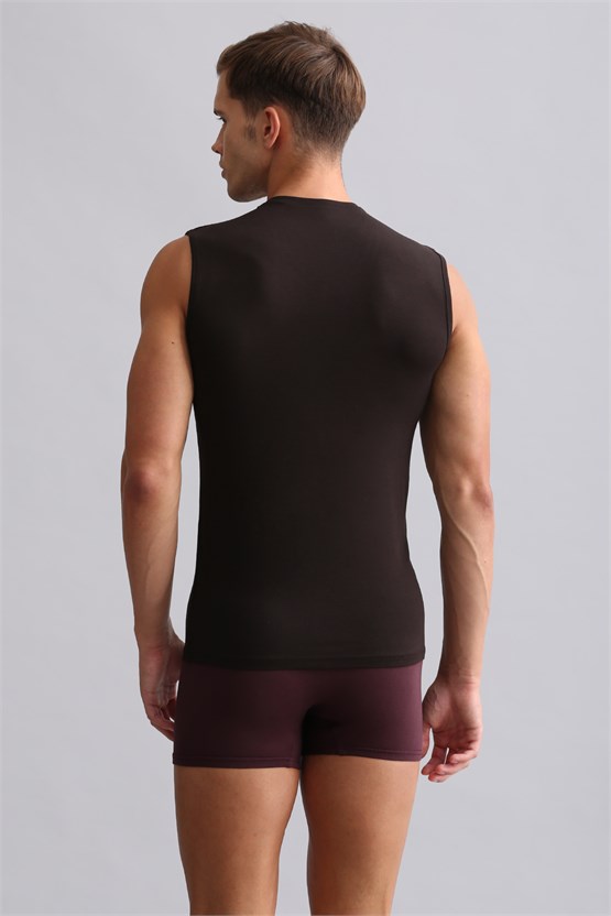 Mısırlı ORGANIC Pamuklu HERCULES Slim Fit V Yaka Sporcu Atlet Kahverengi
