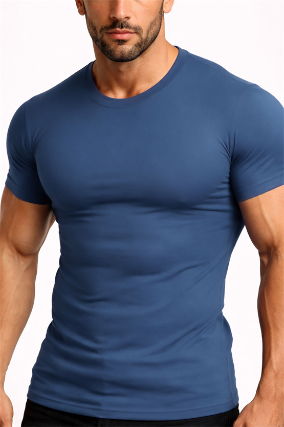 Mısırlı ORGANIC Pamuklu HERCULES Slim Fit Bisiklet Yaka Fanila / T-Shirt Gece Mavisi