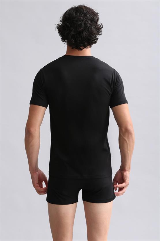 Mısırlı ORGANIC Pamuklu HERCULES Slim Fit V Yaka Fanila / T-Shirt Siyah