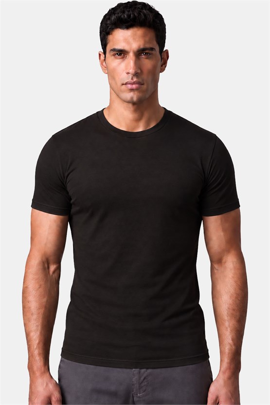 Mısırlı ORGANIC Pamuklu HERCULES Slim Fit Bisiklet Yaka Fanila Kahverengi