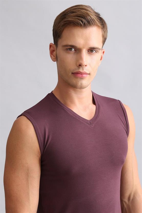Mısırlı ORGANIC Pamuklu HERCULES Slim Fit V Yaka Sporcu Atlet / T-Shirt Mor