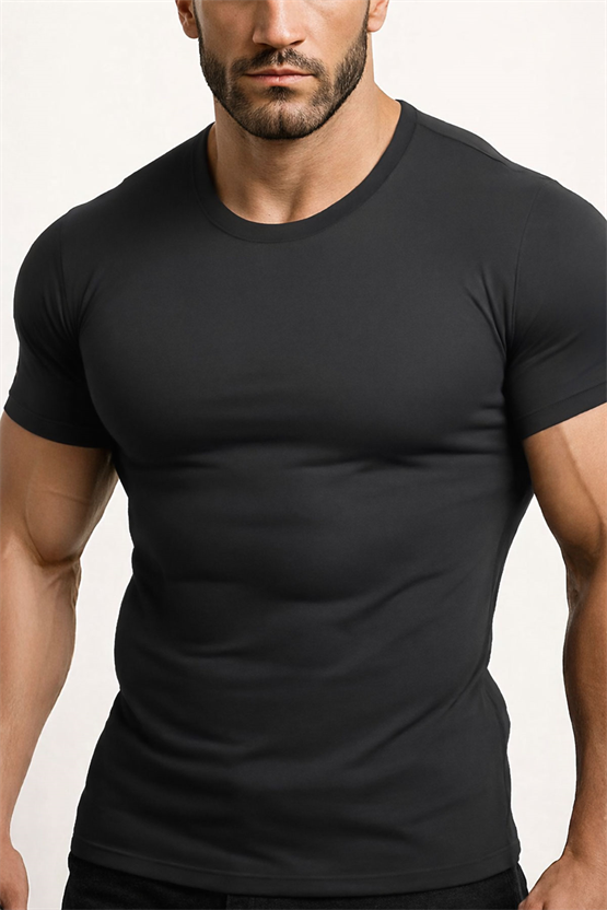 Mısırlı ORGANIC Pamuklu HERCULES Slim Fit Bisiklet Yaka Fanila / T-Shirt Antrasit