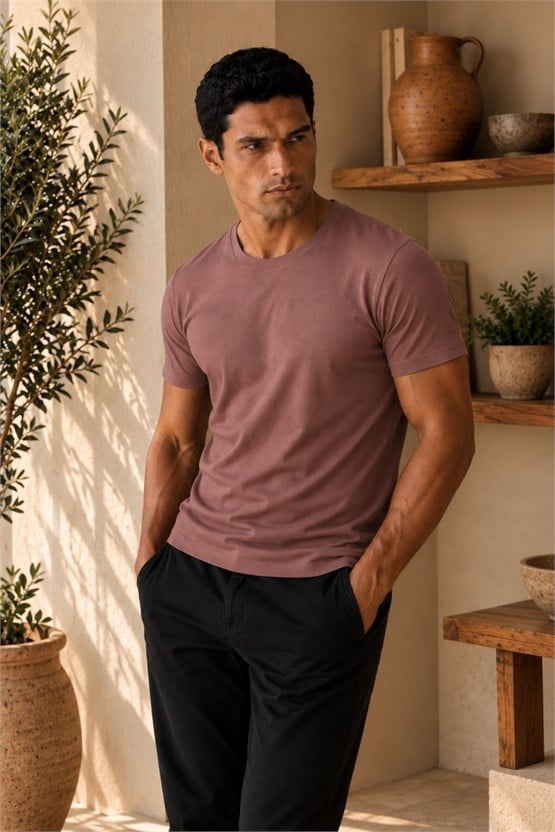 Mısırlı ORGANIC Pamuklu HERCULES Slim Fit Bisiklet Yaka Fanila Lavender