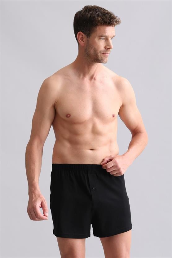 Mısırlı ORGANIC Pamuklu Relaks Loose Fit Düğmeli Ekstra Bol Kesim Uzun Şort Boxer Siyah