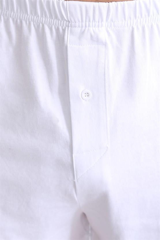 Mısırlı ORGANIC Pamuklu Relaks Loose Fit Düğmeli Ekstra Bol Kesim Uzun Şort Boxer Beyaz