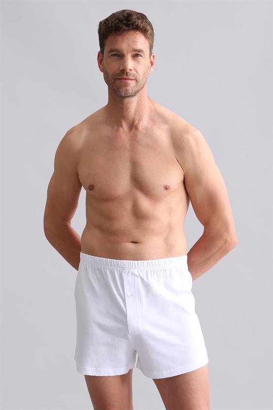 Mısırlı ORGANIC Pamuklu Relaks Loose Fit Düğmeli Ekstra Bol Kesim Uzun Şort Boxer Beyaz