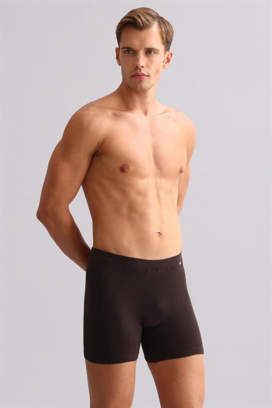 Mısırlı ORGANIC Pamuklu ZEUS LUXURY Regular Fit Metal Armalı Long Boxer Kahverengi