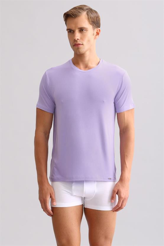 Mısırlı ORGANIC Pamuklu ZEUS LUXURY Regular Fit Bisiklet Yaka Fanila / T-Shirt Mor