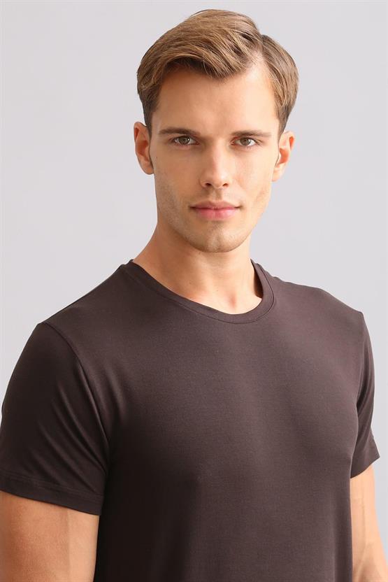 Mısırlı ORGANIC Pamuklu ZEUS LUXURY Regular Fit Bisiklet Yaka Fanila / T-Shirt Kahverengi