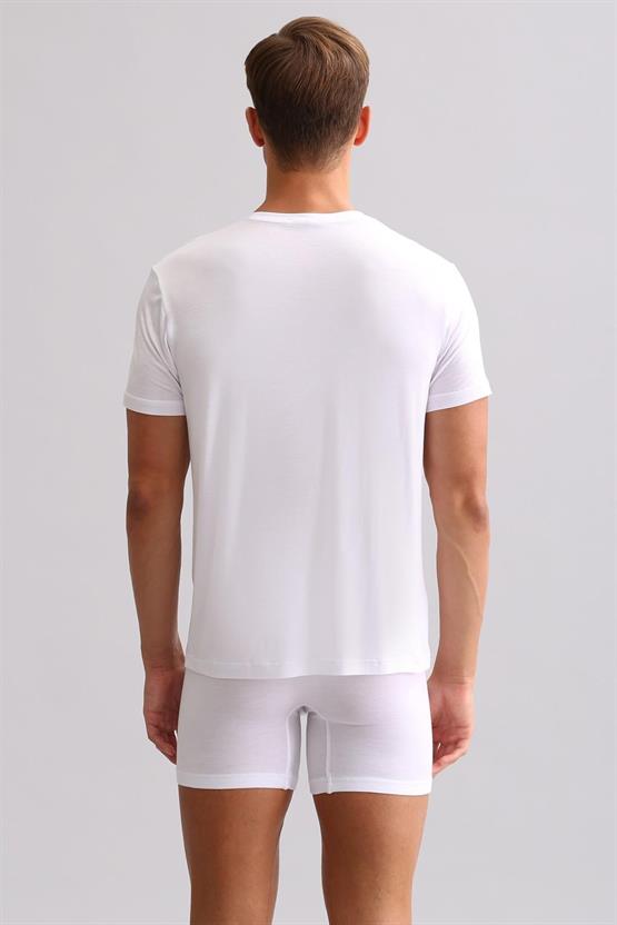 Mısırlı ORGANIC Pamuklu ZEUS LUXURY Regular Fit V Yaka Fanila / T-Shirt Beyaz