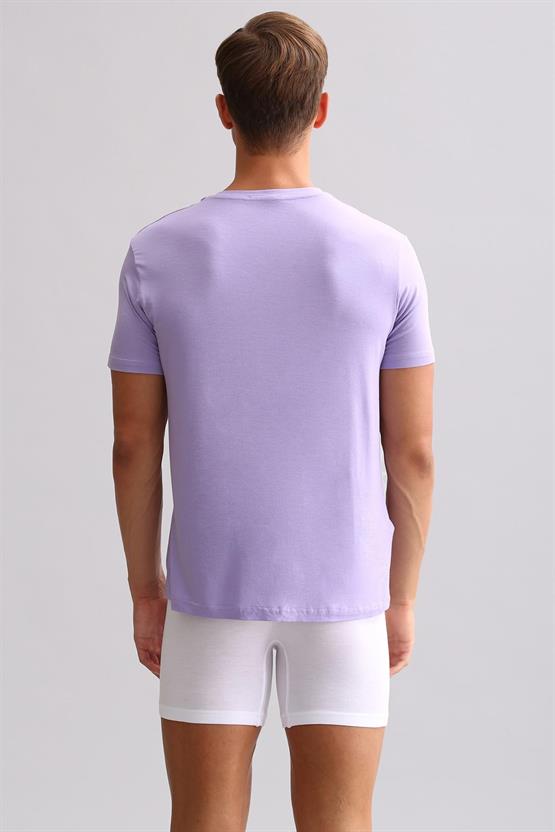 Mısırlı ORGANIC Pamuklu ZEUS LUXURY Regular Fit V Yaka Fanila / T-Shirt Mor