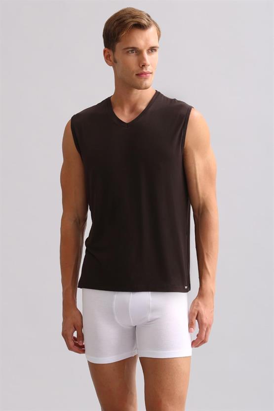 Mısırlı ORGANIC Pamuklu ZEUS LUXURY Regular Fit V Yaka Sporcu Atlet / T-Shirt Kahverengi