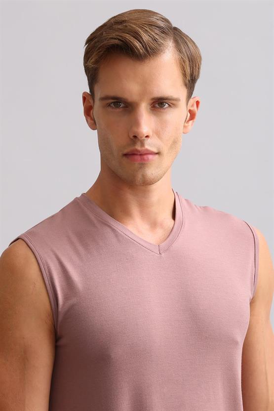 Mısırlı ORGANIC Pamuklu ZEUS LUXURY Regular Fit V Yaka Sporcu Atlet / T-Shirt Lavender