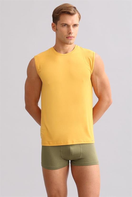 Mısırlı ORGANIC Pamuklu ZEUS LUXURY Regular Fit Bisiklet Yaka Sporcu Atlet / T-Shirt Hardal