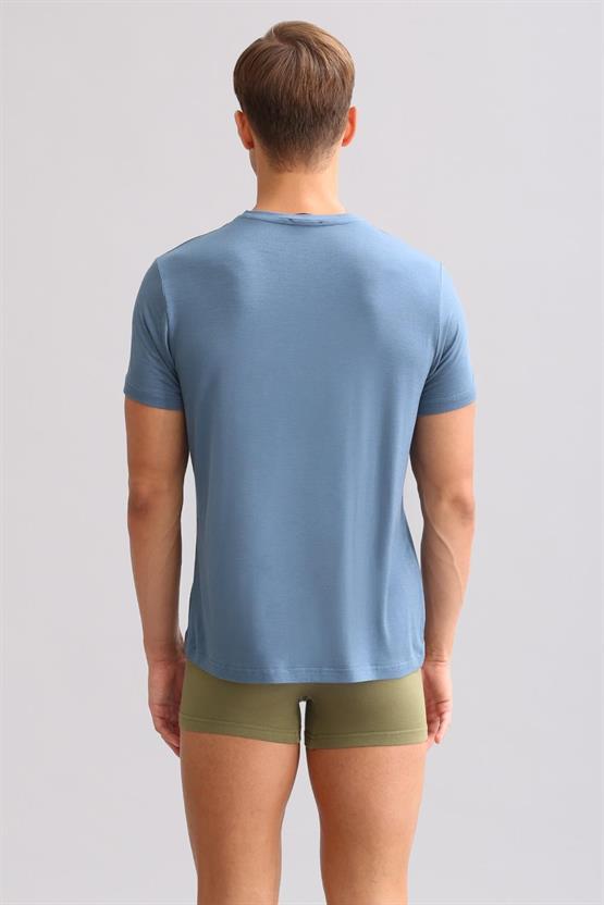 Mısırlı ORGANIC Pamuklu ZEUS LUXURY Regular Fit Bisiklet Yaka Fanila / T-Shirt Gece Mavisi