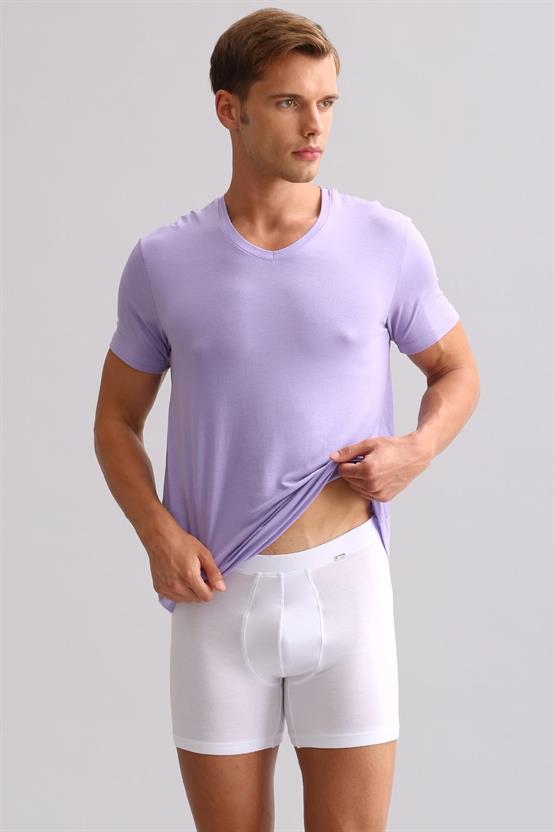 Mısırlı ORGANIC Pamuklu ZEUS LUXURY Regular Fit V Yaka Fanila / T-Shirt Mor
