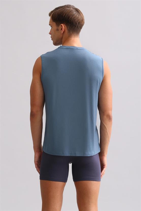Mısırlı ORGANIC Pamuklu ZEUS LUXURY Regular Fit V Yaka Sporcu Atlet / T-Shirt Gece Mavisi