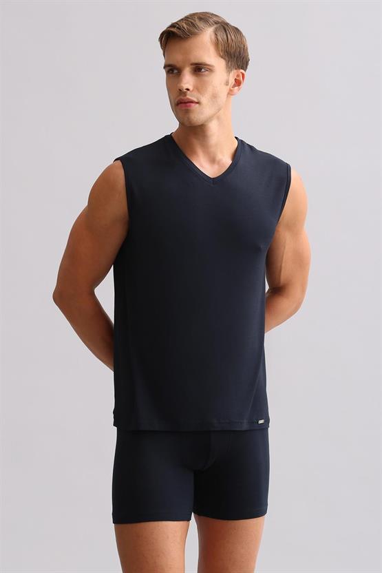 Mısırlı ORGANIC Pamuklu ZEUS LUXURY Regular Fit V Yaka Sporcu Atlet / T-Shirt Lacivert