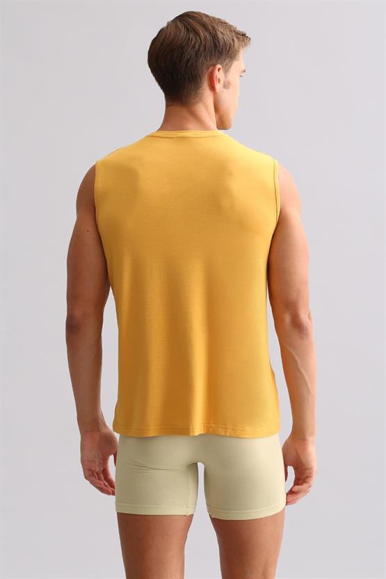 Mısırlı ORGANIC Pamuklu ZEUS LUXURY Regular Fit V Yaka Sporcu Atlet / T-Shirt Hardal