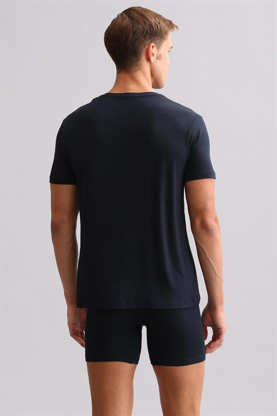 Mısırlı ORGANIC Pamuklu ZEUS LUXURY Regular Fit V Yaka Fanila / T-Shirt Lacivert
