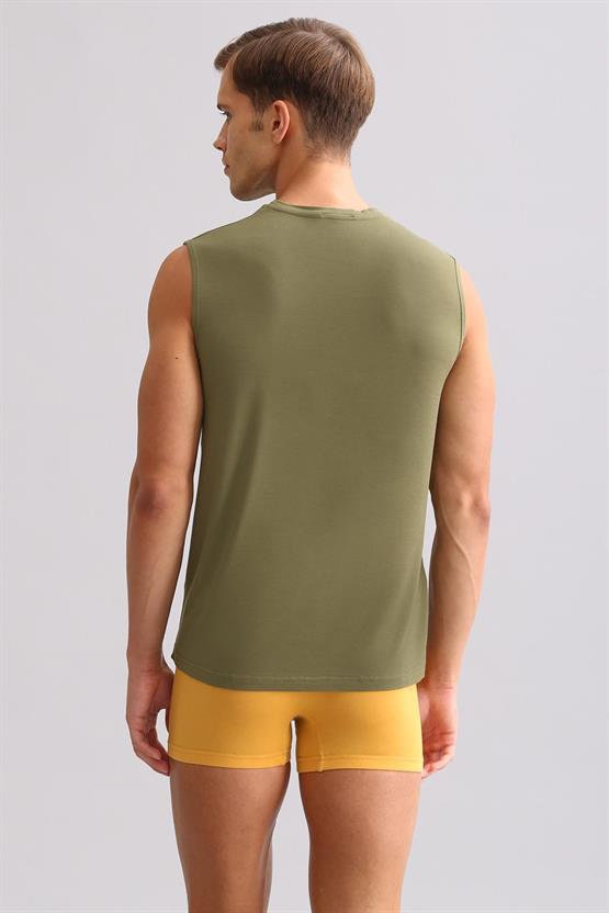 Mısırlı ORGANIC Pamuklu ZEUS LUXURY Regular Fit Bisiklet Yaka Sporcu Atlet / T-Shirt Haki Zeytin