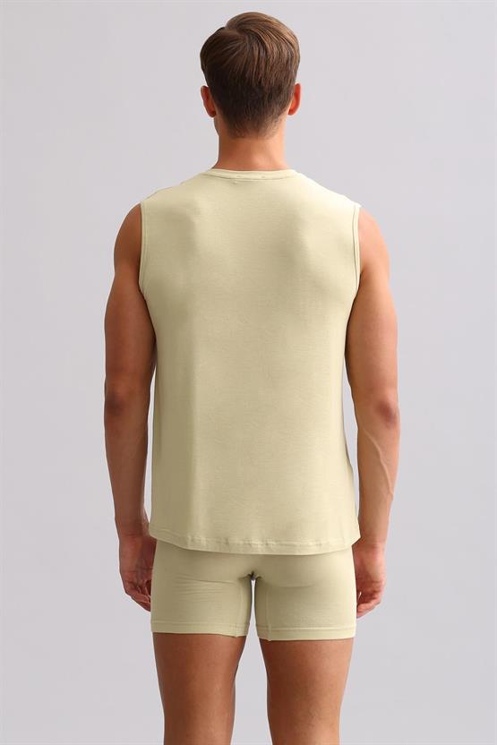 Mısırlı ORGANIC Pamuklu ZEUS LUXURY Regular Fit V Yaka Sporcu Atlet / T-Shirt Haki Ada