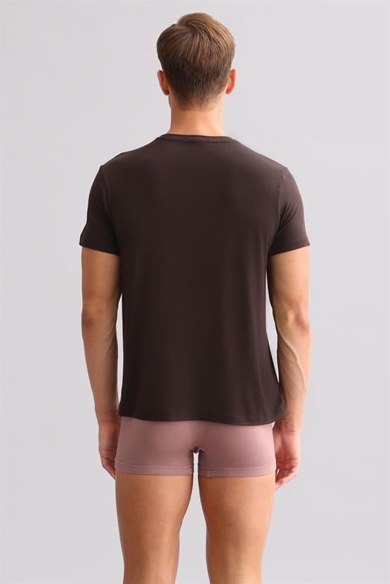Mısırlı ORGANIC Pamuklu ZEUS LUXURY Regular Fit Bisiklet Yaka Fanila / T-Shirt Kahverengi