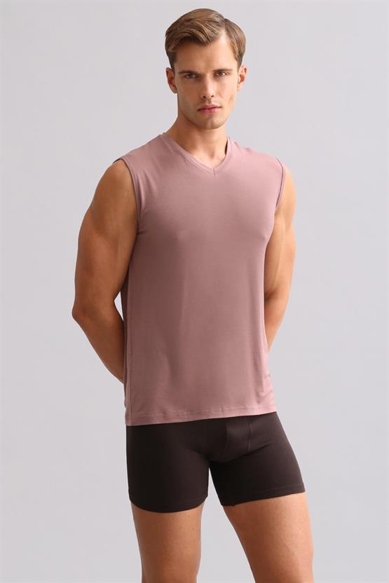 Mısırlı ORGANIC Pamuklu ZEUS LUXURY Regular Fit V Yaka Sporcu Atlet / T-Shirt Lavender