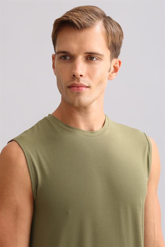 Mısırlı ORGANIC Pamuklu ZEUS LUXURY Regular Fit Bisiklet Yaka Sporcu Atlet / T-Shirt Haki Zeytin